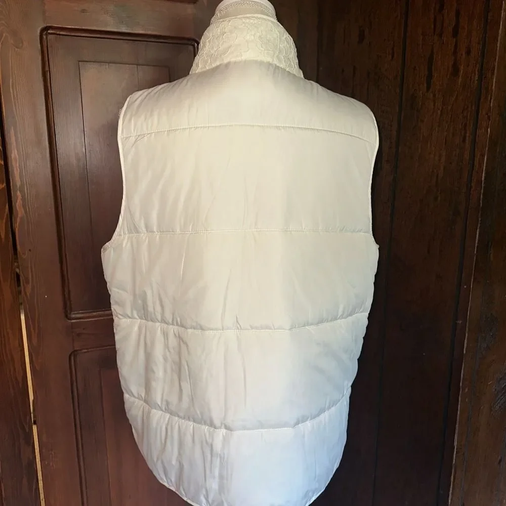 Ruby Rd. Women's Full Zip Lace Puffer Vest‎ White Size 16 EUC